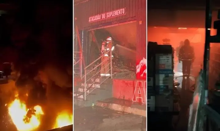 Incêndio de grandes proporções destrói Atacadão do Suplemento e Dona Festa em Cuiabá