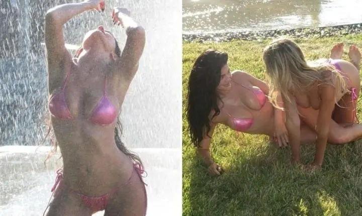 Kylie Jenner posa com biquíni micro rosa metálico ao lado de amiga estilista e volta a abalar redes