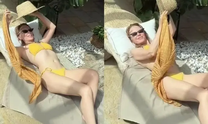 Kylie Minogue posa de biquíni e fã elogia: 'Os 58 nunca pareceram tão bons'