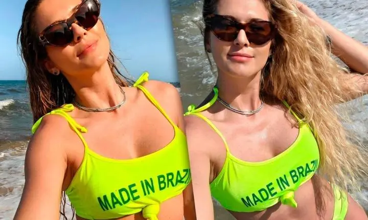 Lívia Andrade usa look em homenagem ao Brasil na praia de Miami; veja fotos