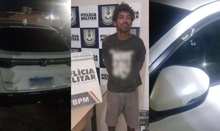 Maluco joga pedra no carro de major e acaba preso em MT