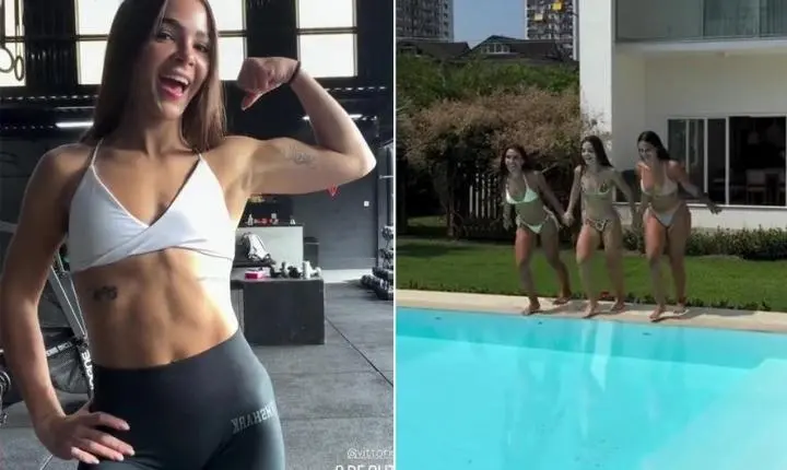Mel Maia curte piscina e mostra músculos na academia: 'Treinar pra não endoidar'