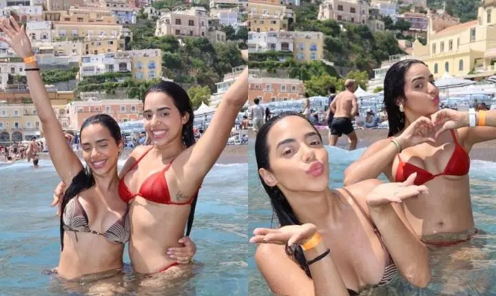 Mirella e Mariely Santos, as gêmeas lacração, renovam marquinha de biquíni durante viagem pela Itália