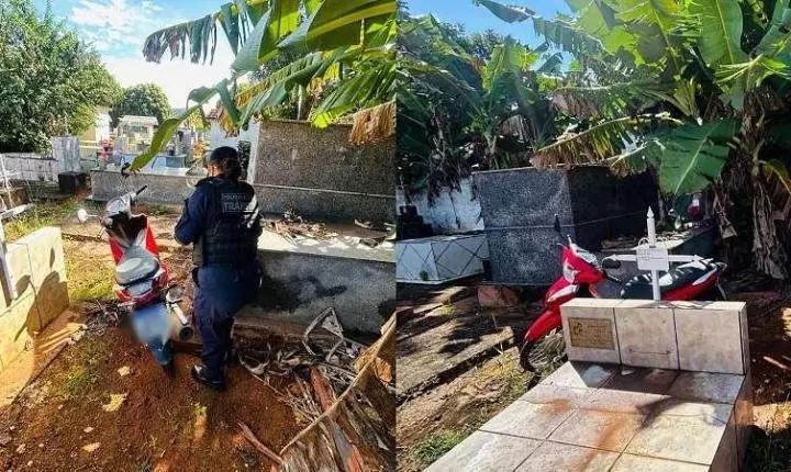 Moto furtada é encontrada queimada dentro de cemitério em MT
