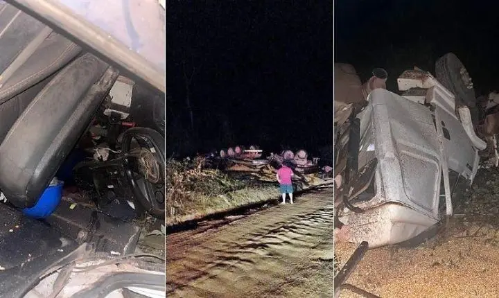 Motorista morre após tombamento de caminhão carregado com milho na MT-010, em Nova Mutum.