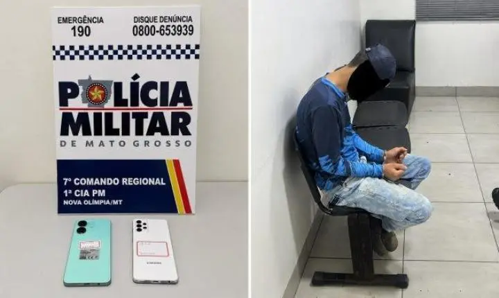 PM age rápido, prende suspeito e recupera celulares furtados em Nova Olímpia