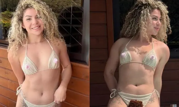 Polêmica na web: Barbeira nudista lança biquíni inspirado em Kim Kardashian com estampa de pelos pubianos