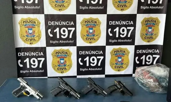 Polícia Civil apreende quatro pistolas escondidas em veículo e prende suspeito em flagrante na região de Barra do Bugres