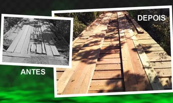 Prefeitura de Rosário Oeste recupera ponte de madeira na Forquilha do Rio Manso