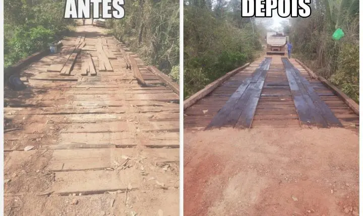 Prefeitura de Rosário Oeste recuperou ponte de madeira de 26 metros no Assentamento Cocal