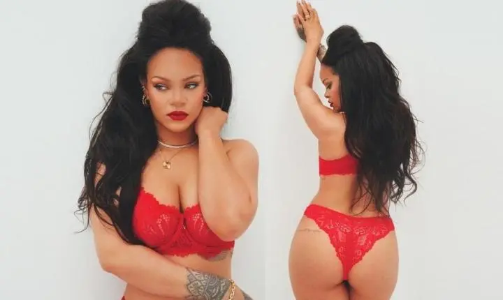 Rihanna agita fãs com ensaio de lingerie vermelha