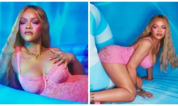 Rihanna faz ensaio de lingerie: 'Linda de rosa, rebelde por natureza'