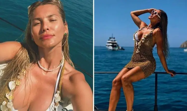 Solteira, Lívia Andrade posa de vestido de crochê em passeio na costa espanhola: 'A 'véia' da lancha'
