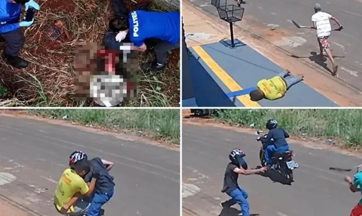 Vídeos mostram homem atirando contra trabalhador e sendo morto a golpes de facão em MT