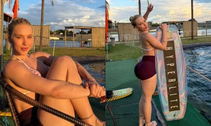 Virginia radicaliza no feriadão e se arrisca no wakeboard ao lado dos amigos